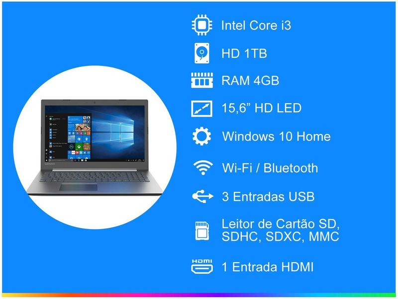 Notebook Lenovo Ideapad 330 330-15IKB - Intel Core i3 4GB 1TB 15,6